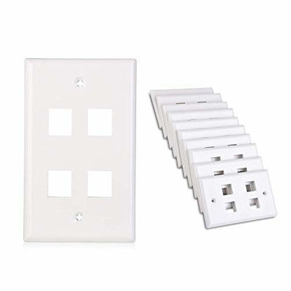 Picture of Cable Matters 10-Pack Low Profile 4-Port Cat5e, Cat6 Keystone Jack Wall Plate in White