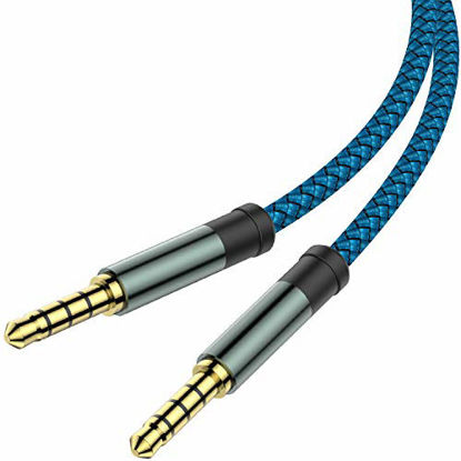 Picture of AUX Cable, [5ft / 2 Pack- Copper Shell, Hi-Fi Sound] 3.5mm 1/8" Auxiliary 4 pole stereo Audio Nylon Braided Aux Cord Compatible Car Home Stereos,Speaker,iPhone iPod iPad,Headphones,Sony,Echo Dot(Blue)