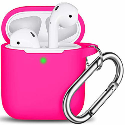 Picture of AirPods Case Cover with Keychain, Full Protective Silicone AirPods Accessories Skin Cover for Women Girl with Apple AirPods Wireless Charging Case,Front LED Visible-Rose Pink