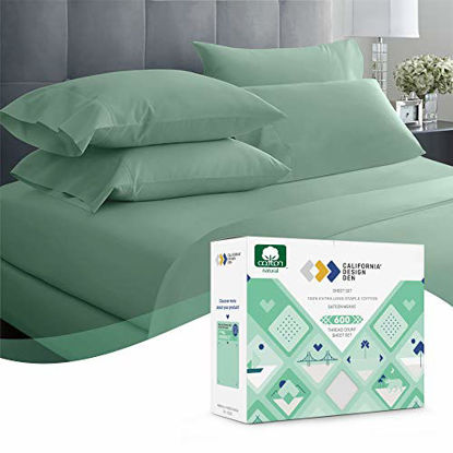 Picture of 5-Star Hotel Twin Sheets Sets 3pc, 100% Cotton 600 TC Sateen, Luxuriously Thick, Soft & Crisp, Deep Pocket Twin Bed Sheets Cotton for Kids & Adults (Sage Green)