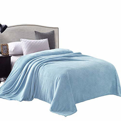 Picture of Exclusivo Mezcla Twin Size Flannel Fleece Velvet Plush Bed Blanket as Bedspread/Coverlet/Bed Cover (60" x 80", Ice Blue) - Soft, Lightweight, Warm and Cozy