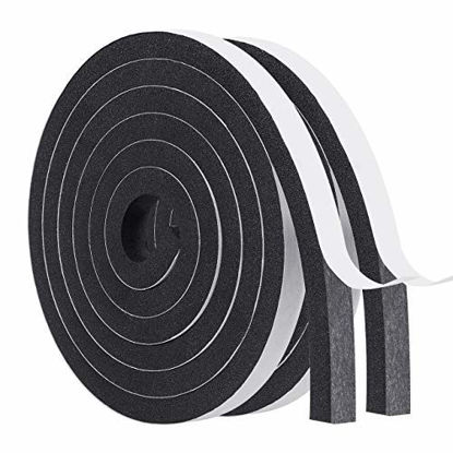 Picture of High Density Foam Tape-2 Rolls, 1/2 Inch Wide X 3/8 Inch Thick Self Adhesive Weather Stripping for Doors Insulation Soundproofing Closed Cell Foam Window Seal Total 13 Feet Long6.5ft x 2 Rolls