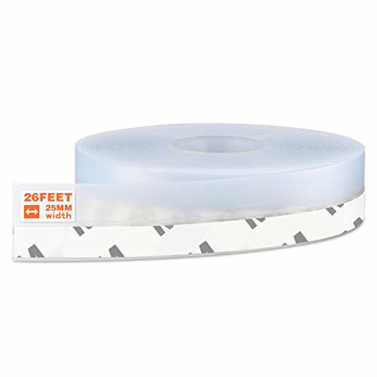 Picture of 26 Feet Silicone Seal Strip,Door Weather Stripping Door Seal Strip Window Seal Silicone Sealing Tape for Door Draft Stopper Adhesive Tape for Doors Windows and Shower Glass Gaps (Transparent, 25MM)