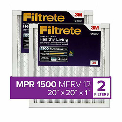 Picture of Filtrete UR02-2PK-1E 20x20x1, AC Furnace Air Filter, MPR 1500, Healthy Living Ultra Allergen, 2-Pack (exact dimensions 19.69 x 19.69 x 0.78)