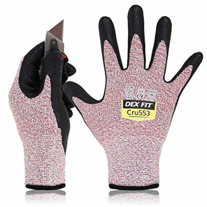 Picture of DEX FIT Level 5 Cut Resistant Gloves Cru553, 3D Comfort Stretch Fit, Power Grip, Durable Foam Nitrile, Smart Touch, Machine Washable, Thin & Lightweight, Red X-Large 1 Pair