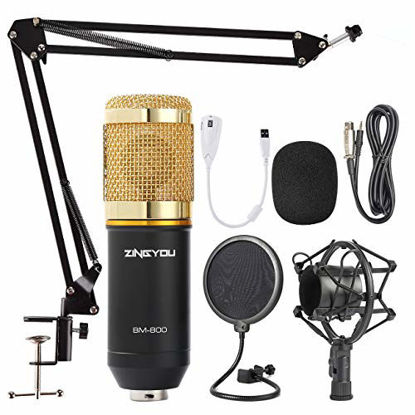 Picture of ZINGYOU Condenser Microphone Bundle, BM-800 Mic Kit with Adjustable Mic Suspension Scissor Arm, Metal Shock Mount and Double-Layer Pop Filter for Studio Recording & Broadcasting (Gold)