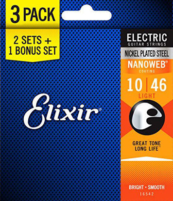 Picture of Elixir Strings 16542 Electric Guitar Strings with NANOWEB Coating, 3 Pack, Light (.010-.046)
