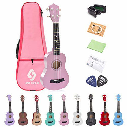 Picture of Soprano Ukulele Beginner Pack, 21 Inch Basswood kids Ukuleles Starter Kit with Gig Bag Digital Tuner Spare Strings and Picks. (pink)