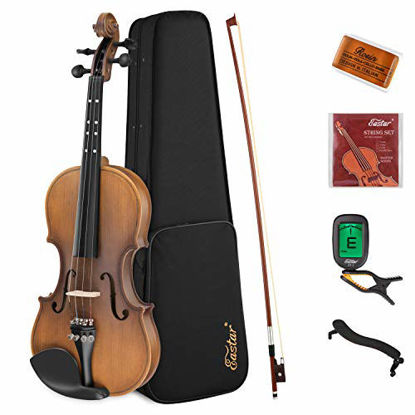 Picture of Eastar Full Size 4/4 Violin Set EVA-3 Matte Fiddle for Kids Beginners Students Adults with Hard Case, Rosin, Shoulder Rest, Bow, and Extra Strings (Imprinted Finger Guide on Fingerboard)