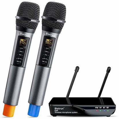 Picture of Wireless Microphone with Echo, Treble, Bass & Bluetooth, UHF Portable Dual Handheld Wireless Karaoke Dynamic Microphone System, 160 FT Range, for Karaoke Machine, Singing, Wedding, Amp, PA System