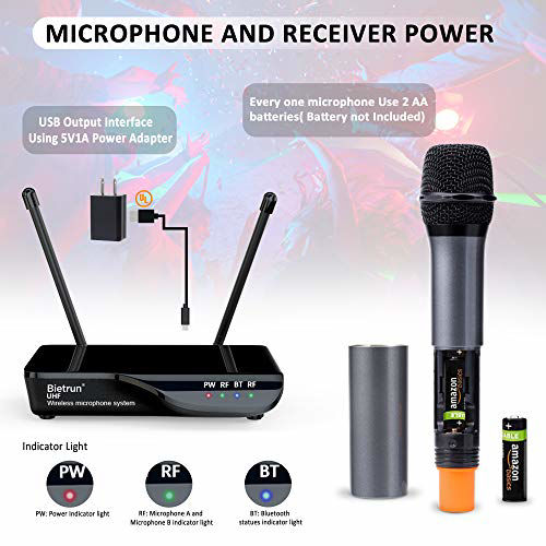 GetUSCart Wireless Microphone with Echo, Treble, Bass & Bluetooth, UHF