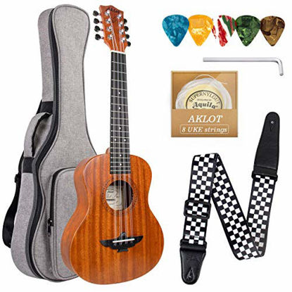 Picture of AKLOT 8 String Ukulele Tenor Solid Mahogany 26 inch Uke w/Gig Bag Belt Extra Strings for New Beginners Starters or Professionals