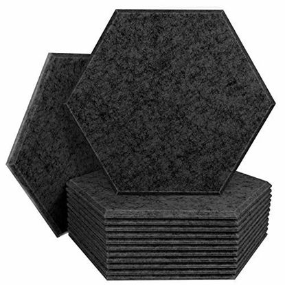 Picture of DEKIRU 12 Pack Acoustic Panels Sound Proof Padding, 4.50 x 13.10 x 12.10 Inches Sound Dampening Panels Used in Home & OfficesHexagon,Sesame Black