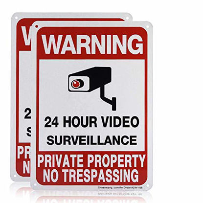 Picture of Sheenwang 2-Pack Private Property No Trespassing Sign, video surveillance signs outdoor, UV Printed .040 Mil Rust Free Aluminum 10 x 7 in, Security camera sign for home, Business, Driveway Alert, CCTV