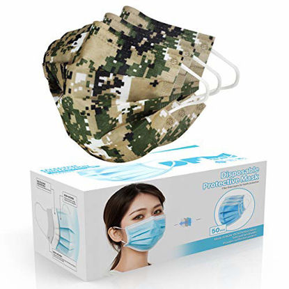 Picture of 50 Pcs Disposable Face Cover 3-Ply Filter Non Medical Breathable Earloop Masks (Digital Camo)