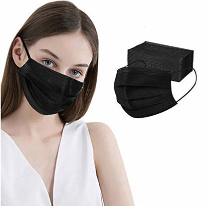 Picture of 500pcs Disposable Black Mask 3-Ply Face Masks with Earloops Face Shield
