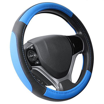 Picture of SEG Direct Black and Blue Microfiber Leather Steering Wheel Cover for Prius Civic 14" - 14.25"