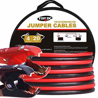 Picture of TOPDC 100% Copper Jumper Cables 4 Gauge 20 Feet Heavy Duty Booster Cables with Carry Bag and Safety Gloves (4AWG x 20Ft)