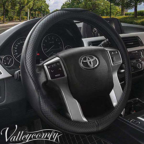 Valleycomfy 15.75 inch Auto Car Steering Wheel Covers Black with Black  Lines- Genuine Leather for F-150 Tundra Range Rover. : : Automotive