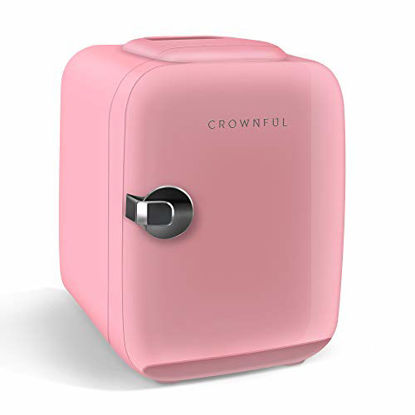 Picture of CROWNFUL Mini Fridge, 4 Liter/6 Can Portable Cooler and Warmer Personal Fridge for Skin Care, Cosmetics, FoodGreat for Bedroom, Office, Car, Dorm, ETL Listed (Pink)