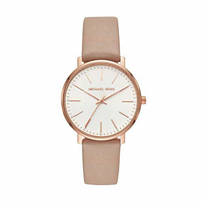 Picture of Michael Kors Women's Pyper Stainless Steel Quartz Watch with Leather Strap, Rose Gold/Brown/White, 18