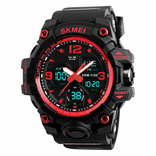 Picture of Mens Digital Watches 50M Waterproof Outdoor Sport Watch Military Multifunction Casual Dual Display Stopwatch Wrist Watch Black Red