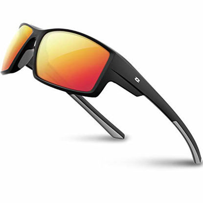 Picture of RIVBOS Polarized Sports Sunglasses Driving Glasses Shades for Men Women TR90 Unbreakable Frame for Cycling Baseball RB831 (RBS861-Black Ice Red Lens)