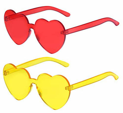 Picture of One Piece Heart Shaped Rimless Sunglasses Transparent Candy Color Eyewear(Red+Yellow)