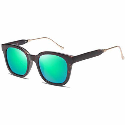 Picture of SOJOS Classic Square Polarized Sunglasses Unisex UV400 Mirrored Glasses SJ2050 with Tortoise Frame/Green Mirrored Lens