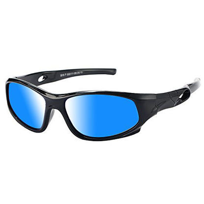 Picture of Pro Acme TR90 Unbreakable Polarized Sports Sunglasses for Kids Boys and Girls (Black/Blue Mirror)