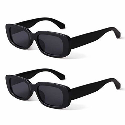 Picture of BUTABY Rectangle Sunglasses for Women Retro Driving Glasses 90s Vintage Fashion Narrow Square Frame UV400 Protection 2 Black