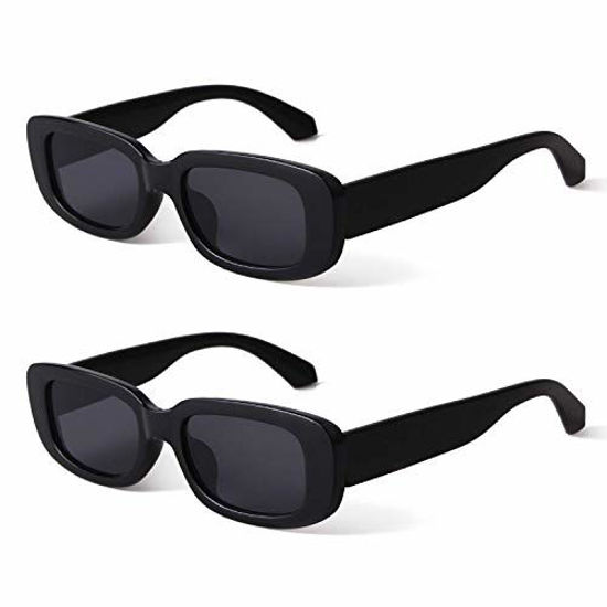 Picture of BUTABY Rectangle Sunglasses for Women Retro Driving Glasses 90s Vintage Fashion Narrow Square Frame UV400 Protection 2 Black