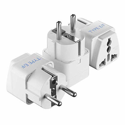 Picture of Schuko, Germany France Travel Power Adapter by Ceptics, Grounded European Plug - Type E/F Outlet, Adaptor for USA to Europe EU Socket - 3 Pack - Use In Norway, Korea, Spain, Greece, Russa, Iceland