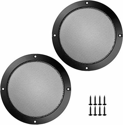 Picture of Bluecell 2 pcs Black Color Speaker Grills Cover Case with 8 pcs Screws for Screw Hole C to C 6.68" Speaker Mounting Home Audio DIY