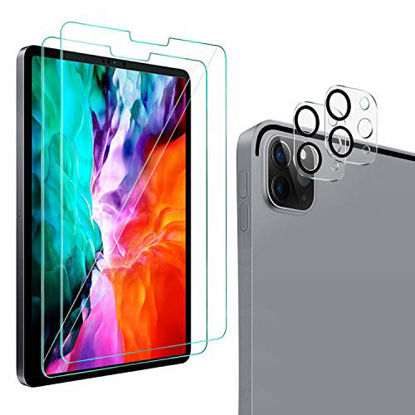 Picture of QHOHQ 2 Pack Screen Protector for iPad Pro 11 2020 (2nd Gen) with 2 Pack Camera Lens Protector,Tempered Glass Film,9H Hardness- HD -Anti-Fingerprint-Anti-Scratch,Compatible with Face ID  Apple Pencil