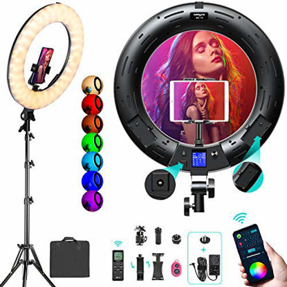 Picture of 18 inch RGB Ring Light Kit, Weeylite 360° Full Color 17 Lighting Scenes 2500K-8500K Dimmable LED Ring Lights with Stand Phone & Ipad Holder/App Control/Wireless Remote for Makeup YouTube Game Vlogging