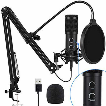 Picture of 2021 Upgraded USB Condenser Microphone for Computer, Great for Gaming, Podcast, LiveStreaming, YouTube Recording, Karaoke on PC, Plug & Play, with Adjustable Metal Arm Stand, Ideal for Gift, Black