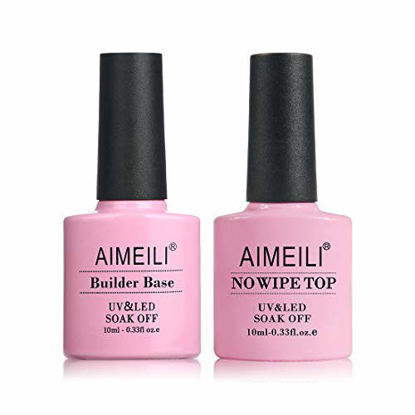 Picture of AIMEILI Gel Nail Polish Builder Base and No Wipe Top Set Soak Off UV LED Gel Nail Lacquer