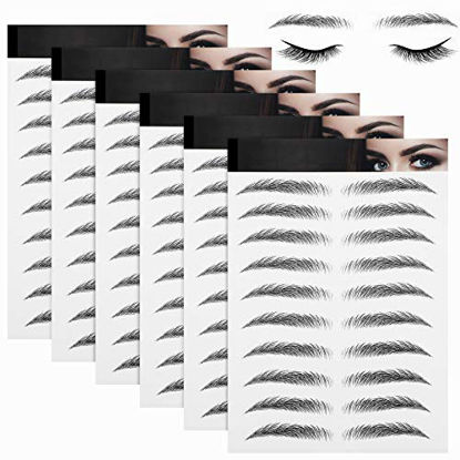 Picture of 6 Sheets 4D Hair-Like Waterproof Eyebrow Tattoos Stickers Eyebrow Transfers Stickers Grooming Shaping Eyebrow Sticker in Arch Style for Women and Girls, 66 Pairs (Simple Styles)