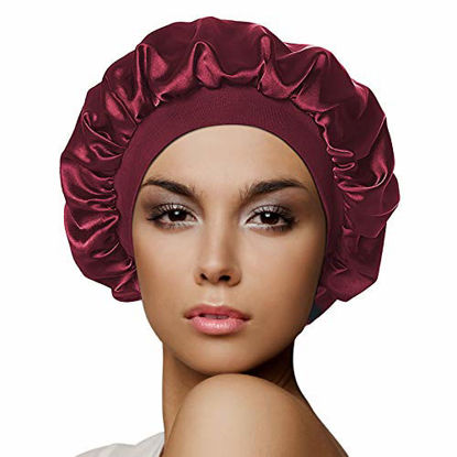 Picture of Satin Bonnet Sleep Cap Silk Turban Curly hair Wrap Wine Red