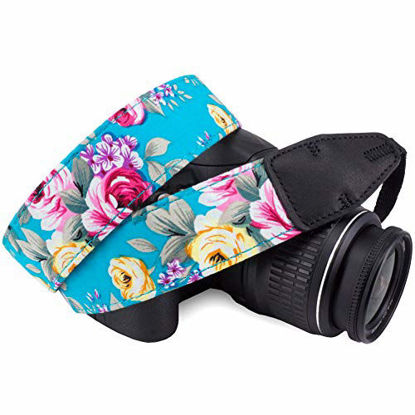 Picture of Wolven Pattern Cotton Camera Neck Shoulder Strap Belt Compatible with DSLR/SLR/Men/Women etc, Green Flower