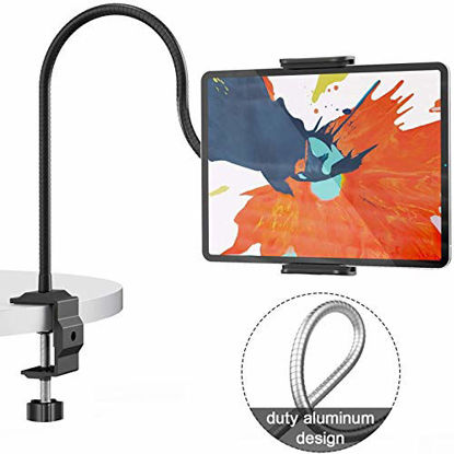 Picture of Klsniur Gooseneck Tablet Holder, Universal Tablet Stand 360 Flexible Lazy Bracket Clamp Long Arms Mount Compatible with iPad Air Pro Mini, Samsung Tab, Nintendo Switch and Other 4.7"-10.5" Tablets