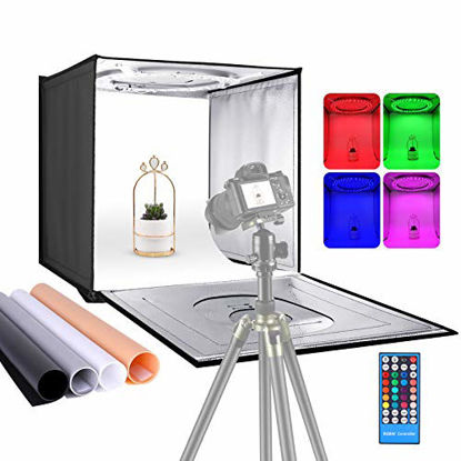 Picture of Neewer Photo Studio RGBW Light Box with Infrared Remote Control, Foldable Table Top 20 inches/50cm Shooting Tent with 72 RGBW LEDs/Adjustable 2-30W/6000K-6500K/4 Colors Backdrops