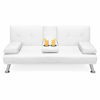 Picture of Best Choice Products Faux Leather Upholstered Modern Convertible Folding Futon Sofa Bed for Compact Living Space, Apartment, Dorm, Bonus Room w/Removable Armrests, Metal Legs, 2 Cupholders - White