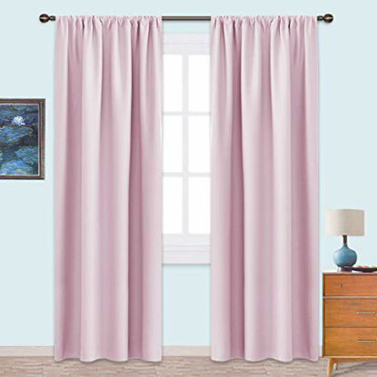 Picture of NICETOWN Living Room Blackout Curtains - Nursery Essential Thermal Insulated Solid Rod Pocket Blackout Panels/Drapes (Lavender Pink=Baby Pink, 1 Pair, 42 x 84 Inch)