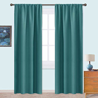 Picture of NICETOWN Blackout Curtain for Kitchen Window - Function Thermal Insulated Blackout Panels for Bedroom - 1 Pair, Sea Teal - Rod Pocket Style - 42 by 84 inches