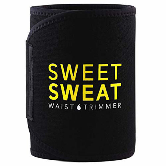 Picture of Sweet Sweat Waist Trimmer for Men & Women Black/Yellow (Large) | Premium Waist Trainer Sauna Suit, Includes Sample of Sweet Sweat Gel!