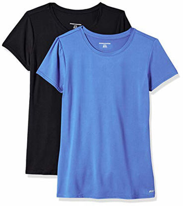 Picture of Amazon Essentials Women's 2-Pack Tech Stretch Short-Sleeve Crewneck T-Shirt, -bright blue/black, Medium