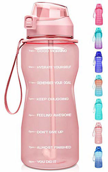 64 oz Leakproof Tritan BPA Free for Fitness Gym and Outdoor Sports - Motivational Water Bottle with Time Marker & Straw Half Gallon