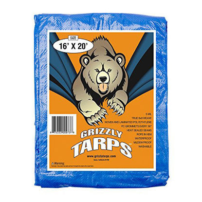 Picture of B-Air Grizzly Tarps - Large Multi-Purpose, Waterproof, Heavy Duty Tarp Poly Cover - 5 Mil Thick (Blue - 16 x 20 Feet)